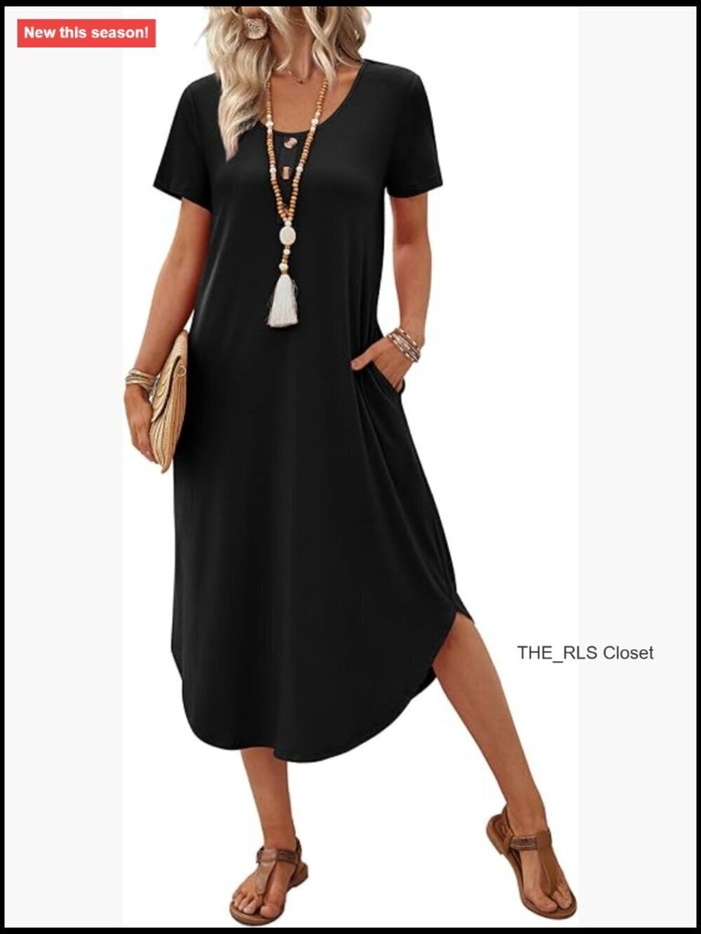 Soft Midi Summer Dress with Pockets Casual Beach Vacation Resort Wear